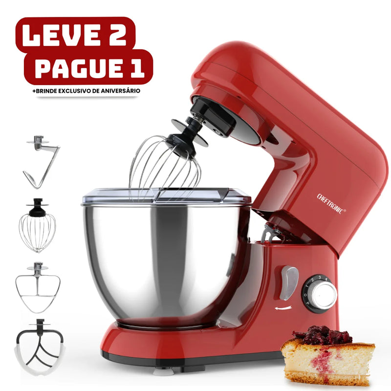 [Leve 2 Pague 1] Batedeira Elétrica Multiuso ChefMax Inox 6 Velocidades + BRINDE: Fruteira Giratória 4 Andares