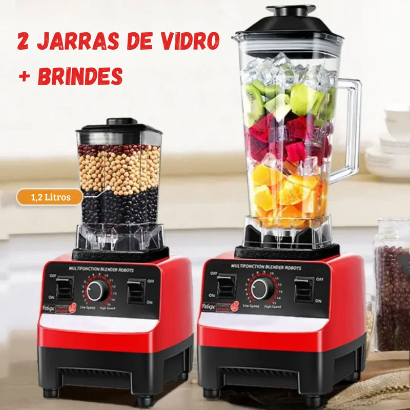 Kit Liquidificador Multiuso Profissional 15 Velocidades Com 2 Jarras de Vidro + 2 BRINDES: Kit Utensílios 12 peças + Porta Tempero