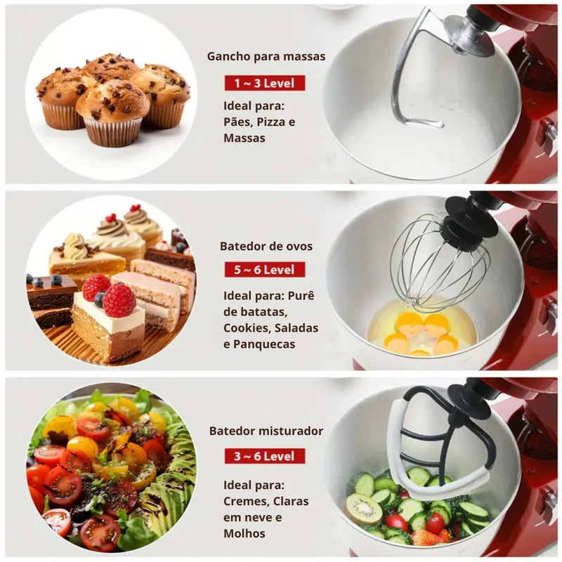 [Leve 2 Pague 1] Batedeira Elétrica Multiuso ChefMax Inox 6 Velocidades + BRINDE: Fruteira Giratória 4 Andares