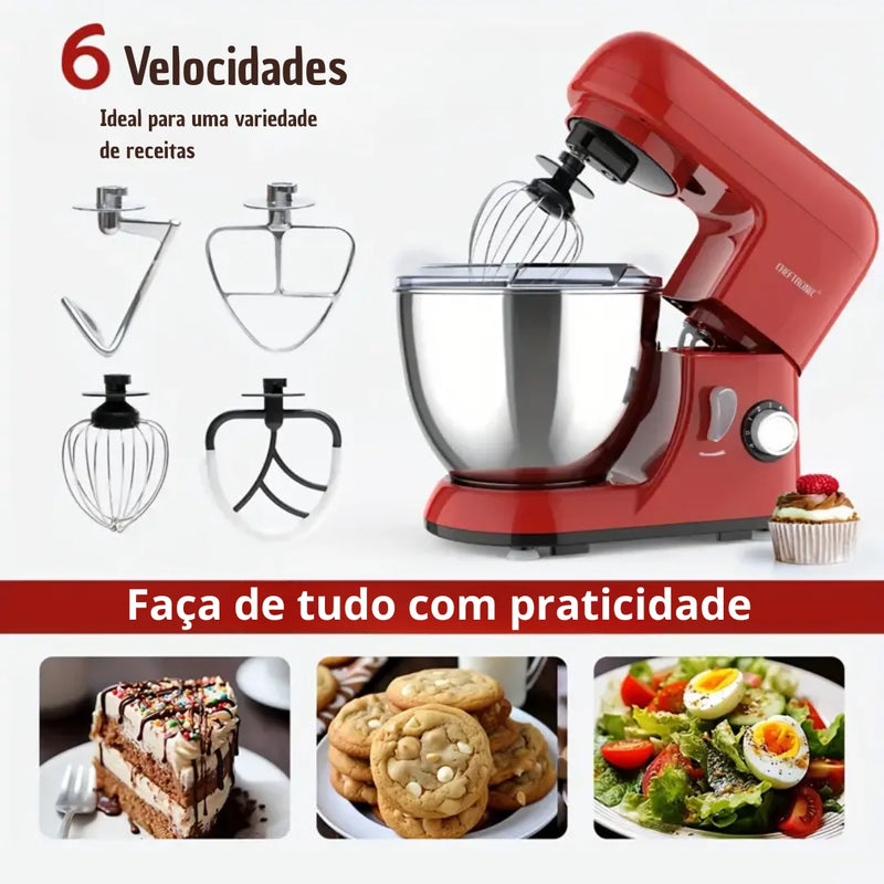 [Leve 2 Pague 1] Batedeira Elétrica Multiuso ChefMax Inox 6 Velocidades + BRINDE: Fruteira Giratória 4 Andares